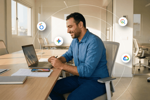 Man utilizing Google Cloud on his laptop.