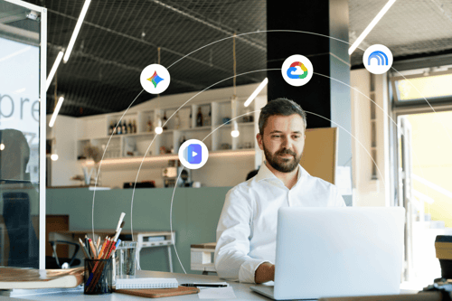 Man working at an office using enterprise ai services.