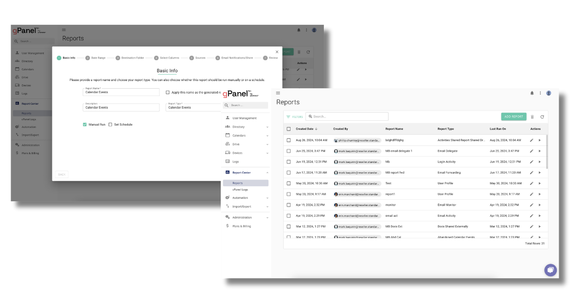 gPanel Reporting UI Update Screenshots