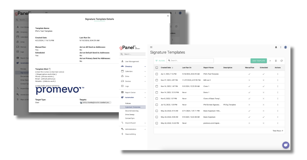 gPanel Signature Template UI Update Screenshots